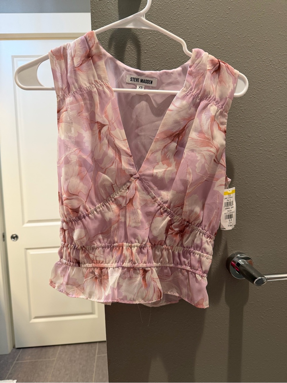 Steve Madden Pink Floral V-Neck Ruffle Hem Camisole